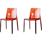Chaise de salle à manger ambre en acrylique, sans accoudoirs et à dossier bas