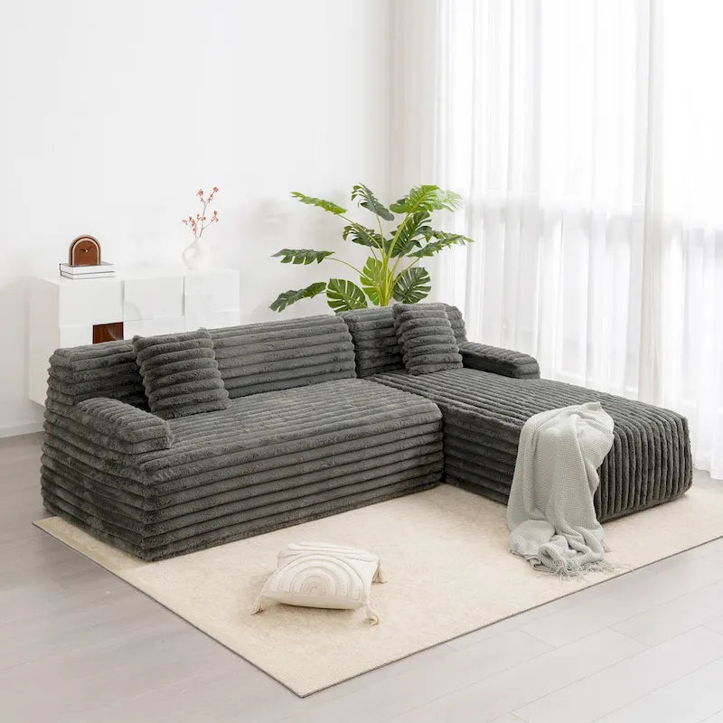 Modułowa sofa narożna Cloud, nowoczesna tapicerowana kanapa z 2 poduszkami dekoracyjnymi, dowolnie konfigurowana, w kształcie litery L