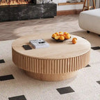 Table basse ronde moderne en bois massif plaqué, avec rangement