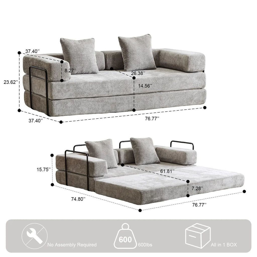 Verwandelbares Bodensofa-Bett mit Kissenlehne aus Chenille für Wohnzimmer und Schlafzimmer