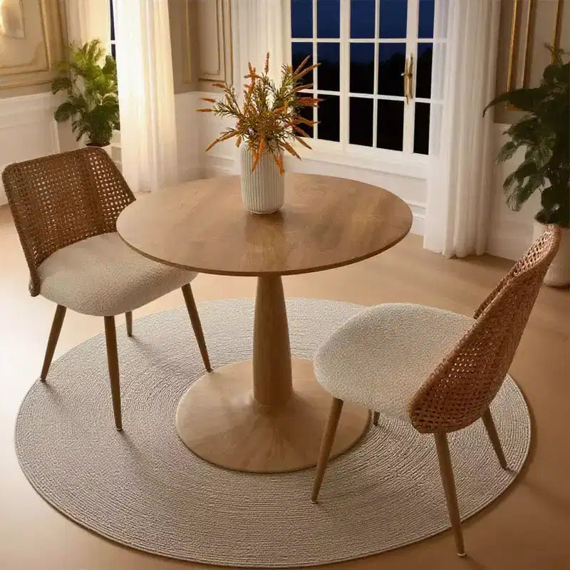 Tavolo da pranzo rotondo moderno con base a piedistallo e finitura effetto legno, tavolino da cucina per appartamento, sala da pranzo e soggiorno-Panipeachy