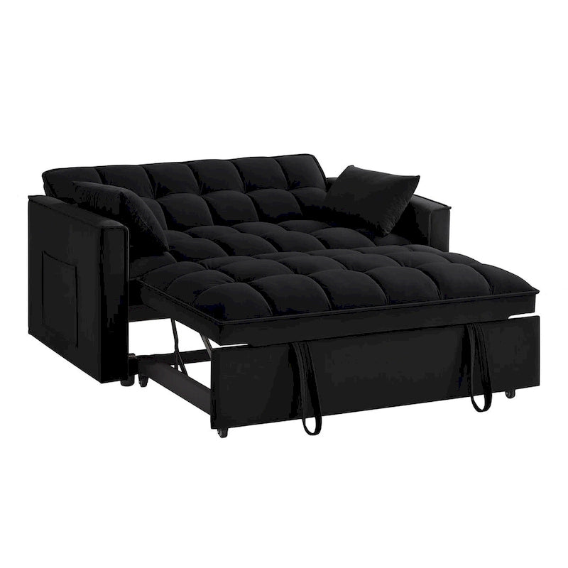 Rozkładana sofa dwuosobowa 4 w 1 z podłokietnikami i kieszeniami do przechowywania, wielofunkcyjna pikowana sofa z regulowanym oparciem