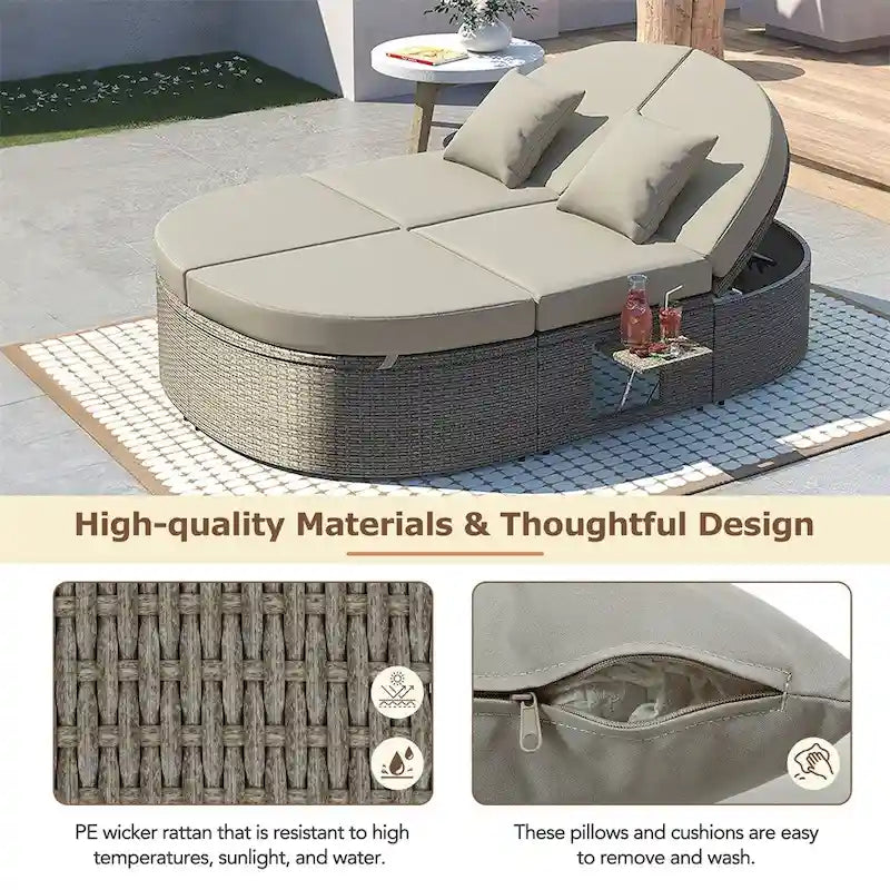 Outdoor-Sonnenliege für die Terrasse, Daybed für 2 Personen mit Sitzkissen und Kissen