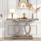 Vintage consoletafel met geometrisch onderstel, houten haltafel