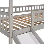 Hochbett in Hausform für Einzelbetten mit Rutsche und Treppe, Hochbett mit Schubladen, Holzhütten-Hochbett für Kinder und Kleinkinder