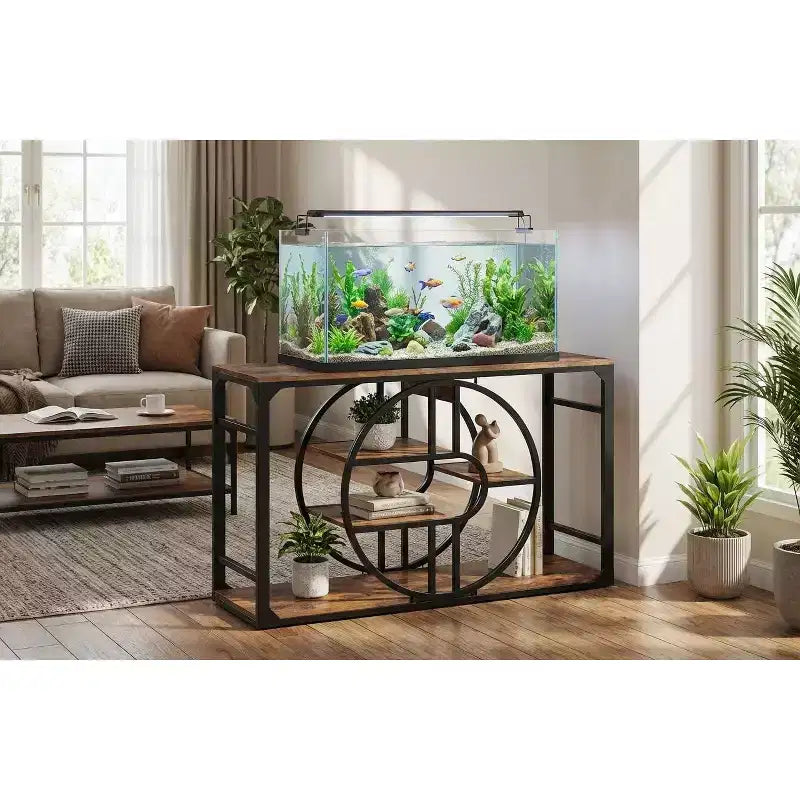 Aquarienunterschrank aus Metall für 55-75 Gallonen, robuster Fischbeckenständer mit Stauraumschrank, mehrstufiger Aquarienständer mit verstärkten Beinen, geeignet