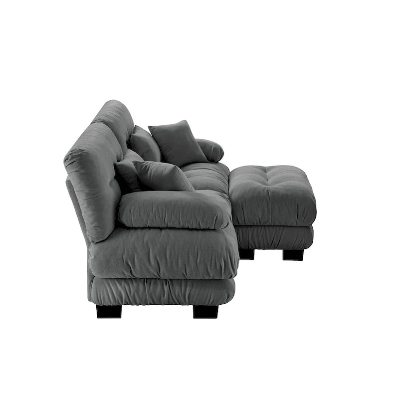 Narożna sofa dwuosobowa w kształcie litery L z tapicerką chenille i poduszkami lędźwiowymi