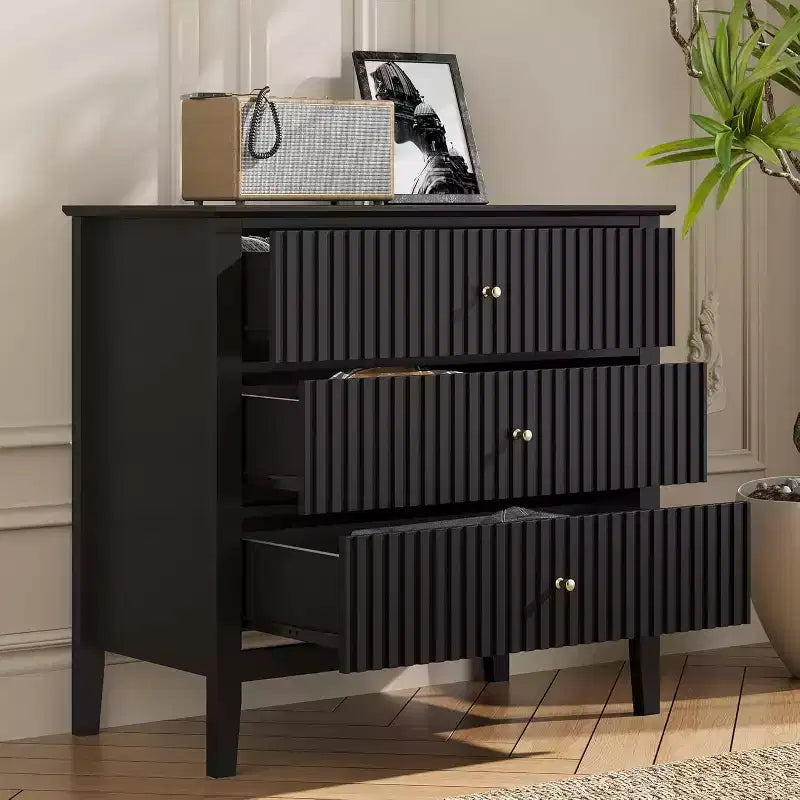 Heynemo Kommode mit 3 Schubladen, lackierter, 30 Zoll hoher Nachttisch aus Holz mit Stauraum, breite moderne Kommode mit kugelgelagerten Schienen