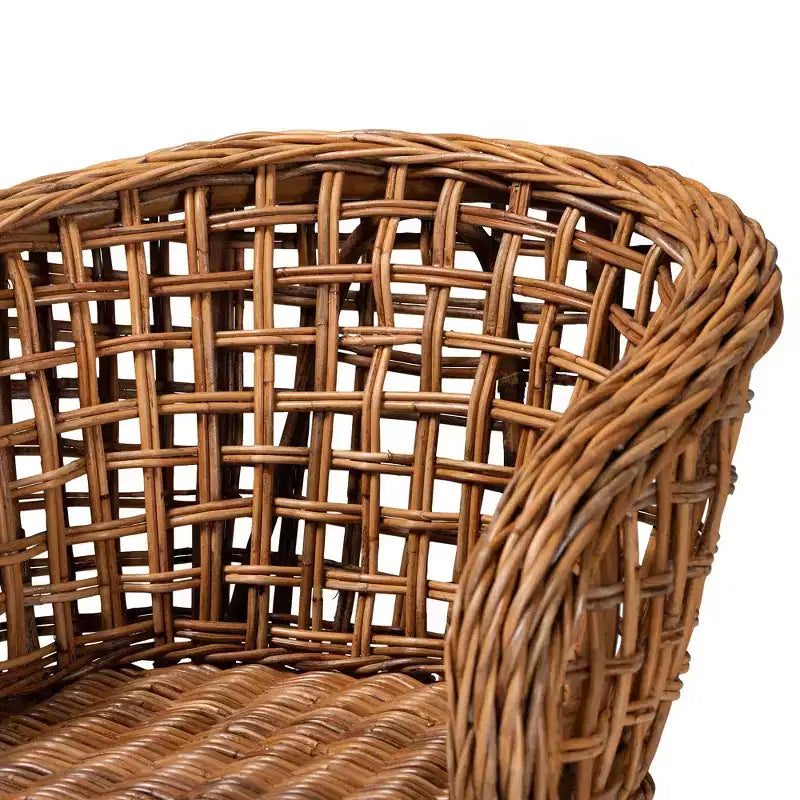 bali & pari Mario modernes Boho-Esszimmerstuhl-Set aus 2 Stück aus natürlich braun gebeiztem Teakholz und Rattan