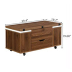 Table basse moderne multifonctionnelle à plateau relevable avec rangement caché, 4 tabourets et roulettes, idéale pour les espaces de vie modernes