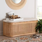 bali & pari Banc de rangement en rotin naturel Ishana Naturel/Blanc : polyester rembourré, cadre en contreplaqué, aucun assemblage requis