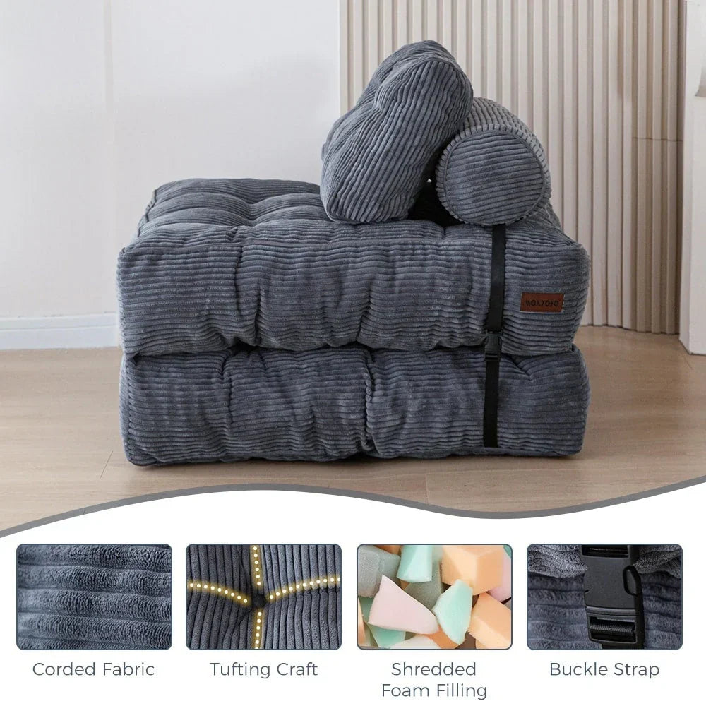 Sofá-cama dobrável de bombazina de 8 lugares, individual