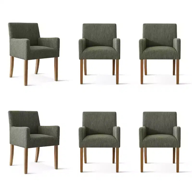 Set di 6 sedie da pranzo imbottite con braccioli, poltroncine moderne in lino con gambe in legno, sedie decorative per sala da pranzo e soggiorno - Panipeachy