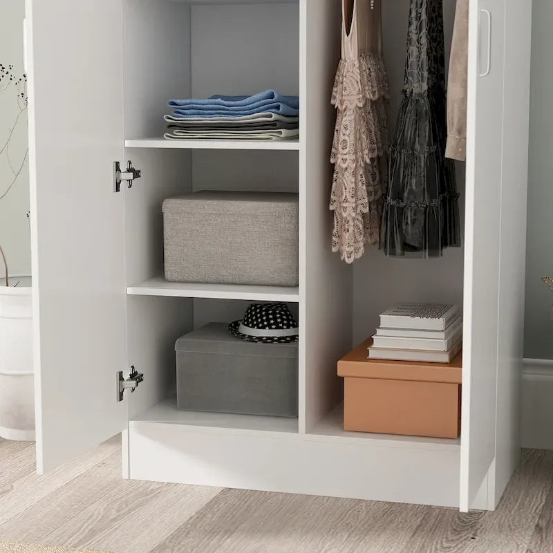Armoire à deux portes autoportante pour chambre avec tringle à vêtements