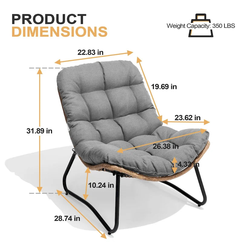 Fauteuils Papasan d’extérieur avec coussin en rotin PE, fauteuils confortables pour terrasse avec table d’appoint