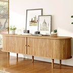 AMERLIFE 70 TV Stand with Solid Wood Legs, Mid Century Modern TV Console with Tambour Door