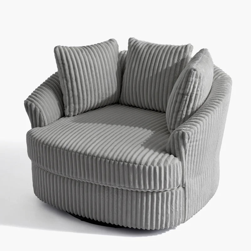 2er-Set übergroßer Cord-Sessel mit Drehfunktion, 43 W, und Kissen