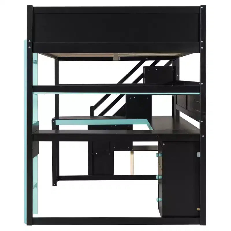 Lit mezzanine de jeu en bois Scott de GDFStudio, avec escalier de rangement, bureau, étagères et panneau perforé