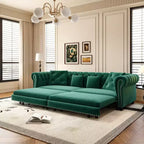 Whisen Schlafsofa aus Samt, 3-in-1, King Size, ausziehbar und umwandelbar, mit beweglichem Ottomanen, gestepptes Design
