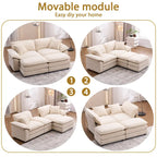 2-Sitzer-Sofa mit 2 Sitzkissen, 2 Kissen und 2 Hockern, bequemes Sofa - tiefes Sofa fürs Wohnzimmer, modulares Sofa