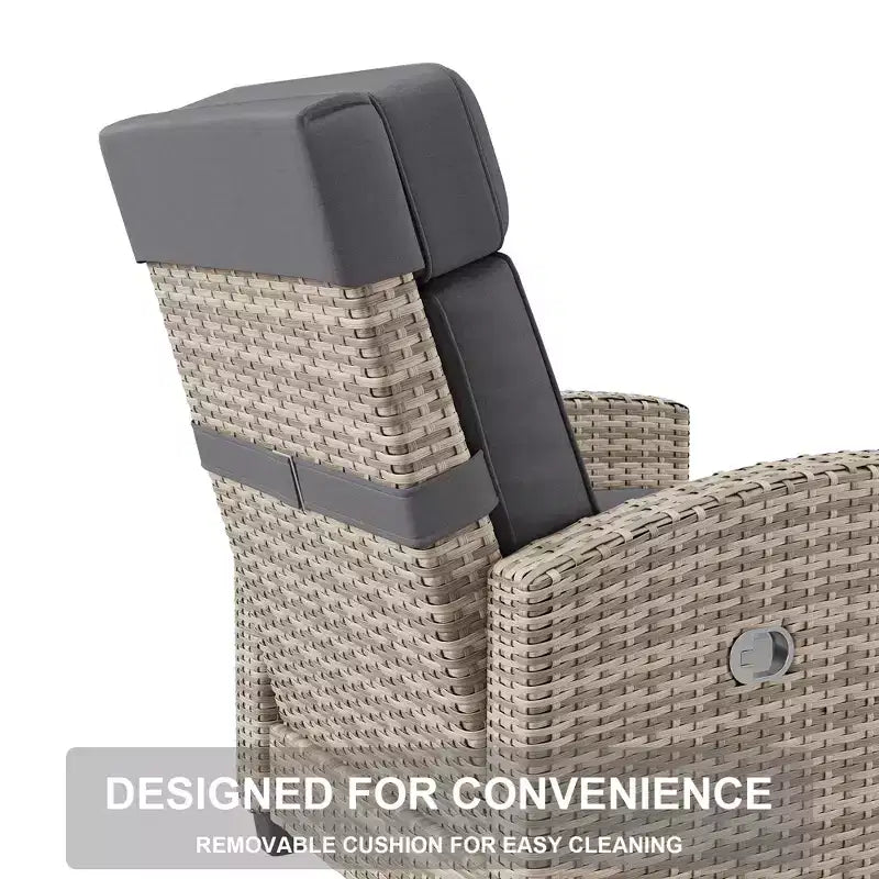 Outdoor-Relaxsessel, verstellbare Terrassenstühle mit verstellbarer Rückenlehne und Fußstütze, Lounge-Relaxsessel aus Rattan bis 150 mit hochklappbarem Tisch