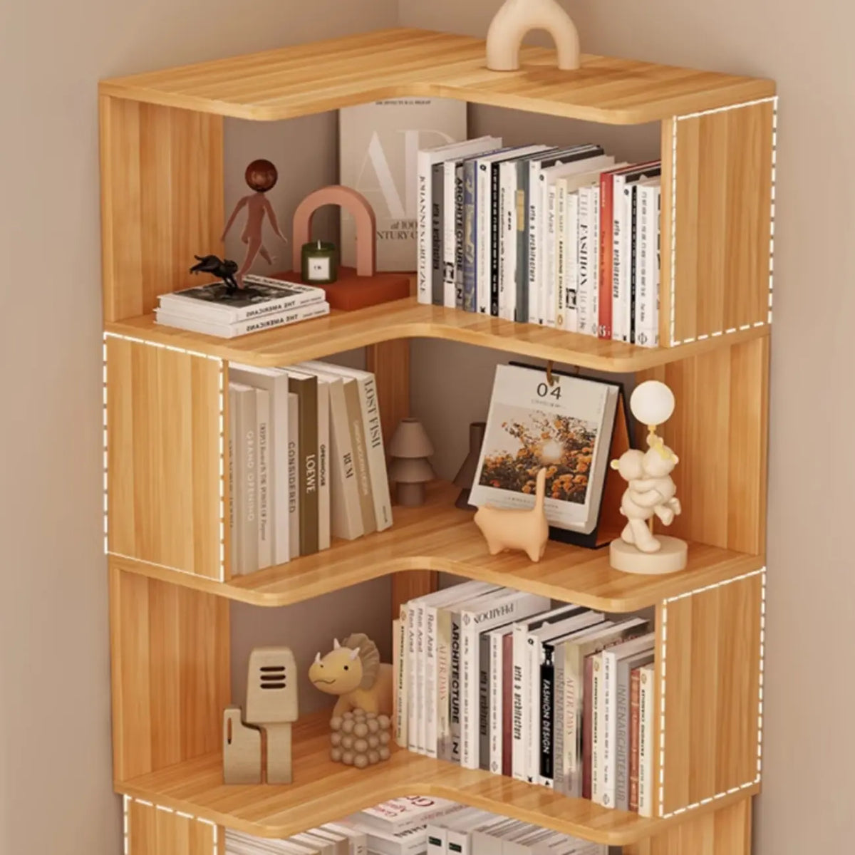 Libreria angolare in legno ingegnerizzato con 6 ripiani