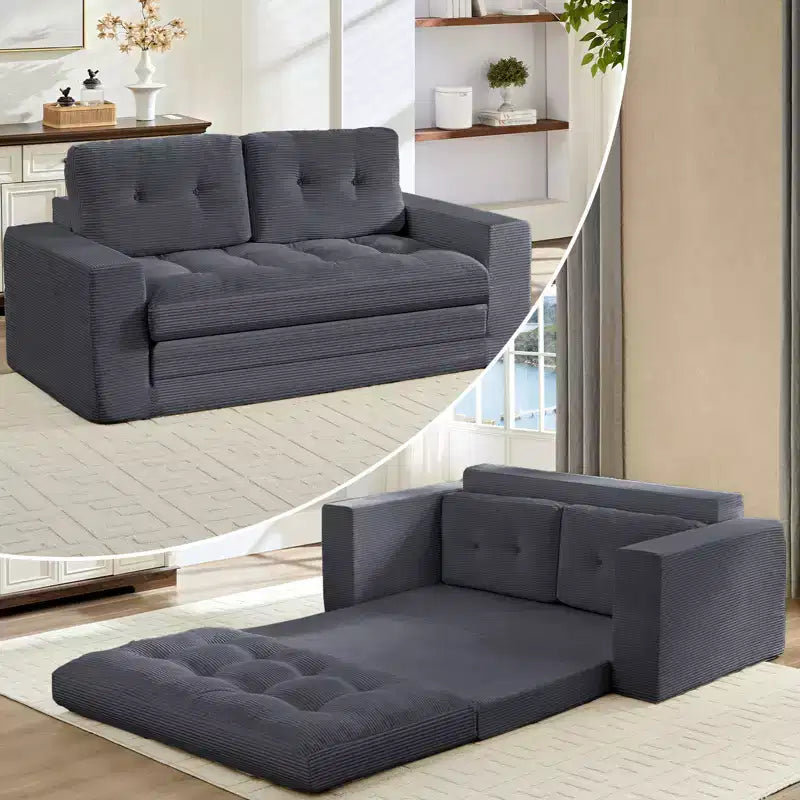 Rozkładana sofa-futon Mjkone 2 w 1 o szerokości 71', tapicerowana tkaniną sztruksową, z pikowanymi guzikami, dwuosobowa sofa z funkcją spania, oszczędzająca miejsce
