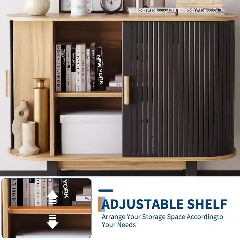 40' gecanneleerd dressoir, opbergkast met schuifdeur en verstelbare plank, moderne opbergkast, bartafel met roldeur