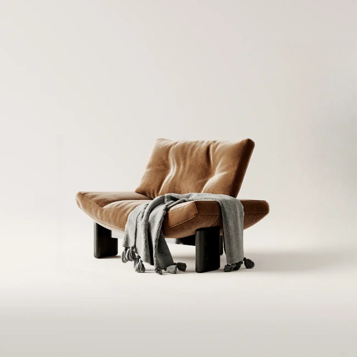 Fauteuil d'appoint contemporain noir en chenille capitonnée sans accoudoirs