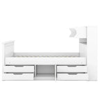 Lit plateforme capitaine une place/deux places avec 4 tiroirs et étagères de rangement, cadre en bois massif avec tête de lit bibliothèque et rangements