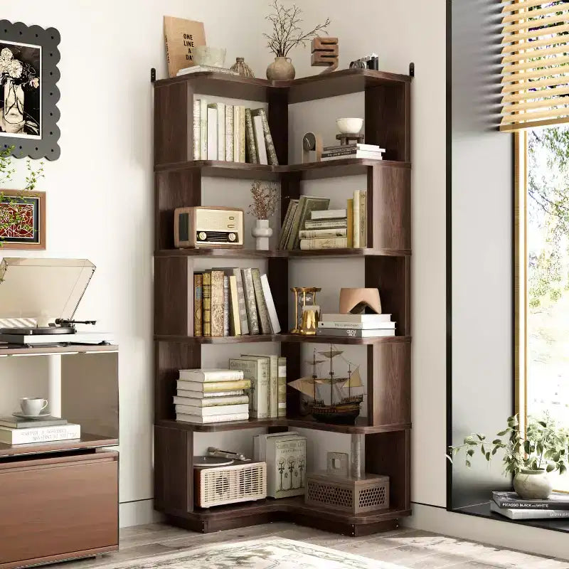 6-stufiges Eckbücherregal, platzsparendes Standregal