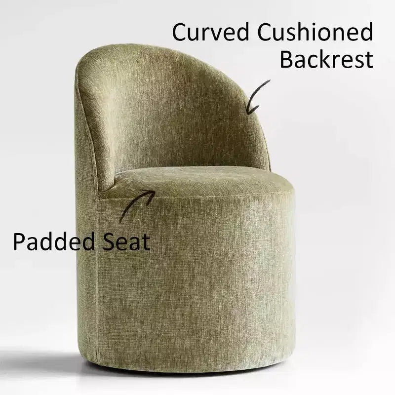 Conjunto de jantar moderno para 6 pessoas, mesa redonda com pé central, cadeiras giratórias tipo barril com rodas, chenille texturizado - Panipeachy