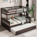 Gymax Etagenbett mit Einzelbett oben und Doppelbett unten, mit ausziehbarem Einzelbett, umbaubare Plattform