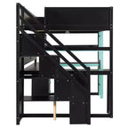Lit mezzanine de jeu en bois Scott de GDFStudio, avec escalier de rangement, bureau, étagères et panneau perforé
