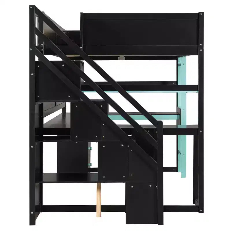 Lit mezzanine de jeu en bois Scott de GDFStudio, avec escalier de rangement, bureau, étagères et panneau perforé