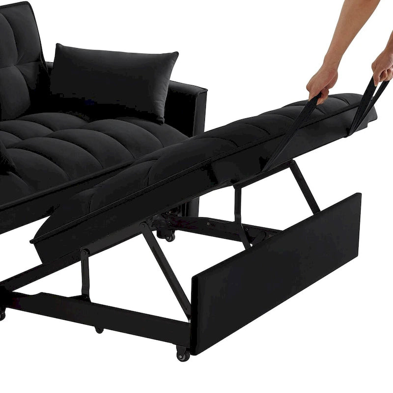 Rozkładana sofa dwuosobowa 4 w 1 z podłokietnikami i kieszeniami do przechowywania, wielofunkcyjna pikowana sofa z regulowanym oparciem