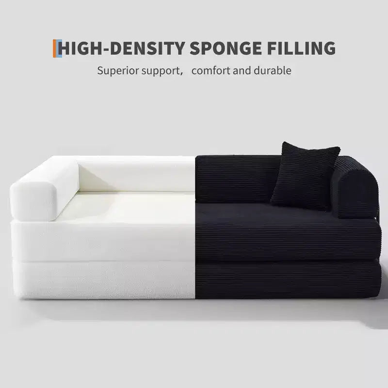 Canapé-lit convertible 4-en-1, matelas de sol pliant en velours côtelé sans cadre de 79 avec coussin, causeuse sans montage pour petit appartement