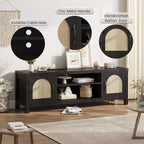 65-inch Bohemian-style TV stand with wicker door - Wooden entertainment center with two cabinets and adjustable shelves, suitable for living rooms