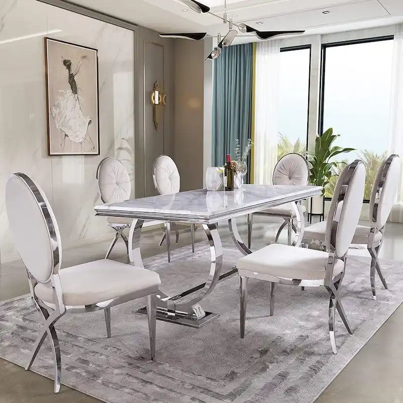 Mesa de jantar moderna com base em U de metal inoxidável
