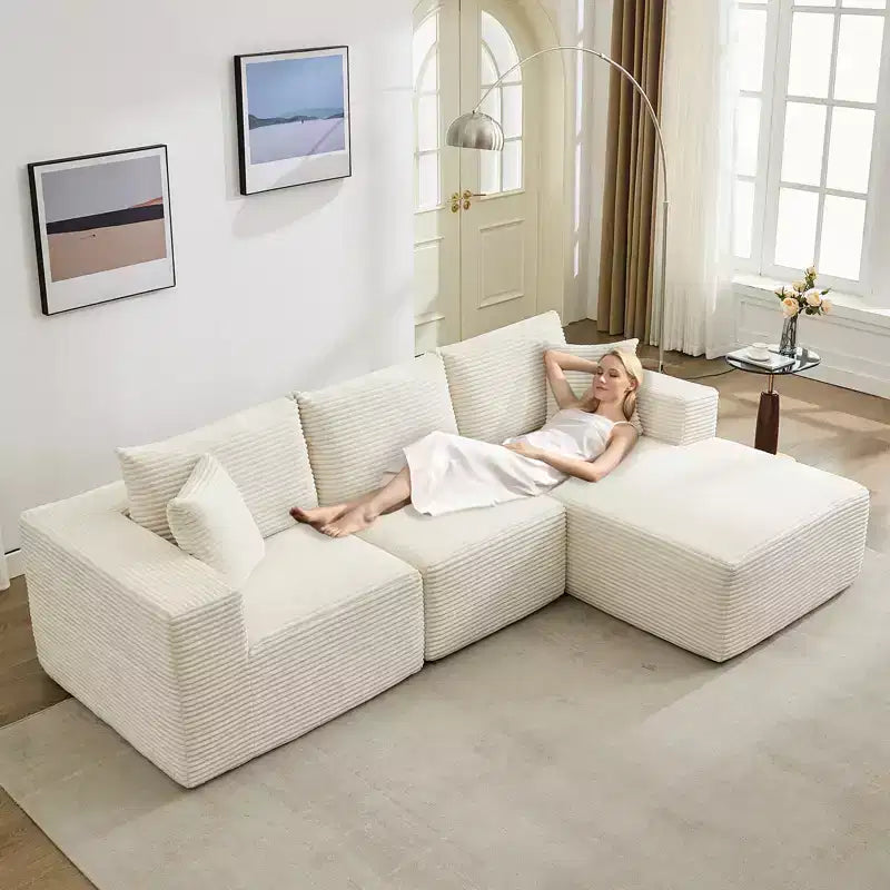 Canapé moderne 108, 3 places en L rembourré avec oreillers, assise profonde, aucun montage requis