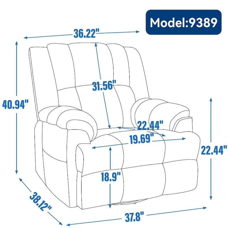 Groene extra grote handmatige relaxfauteuil met draaifunctie, schommelfunctie en stoffen bekleding