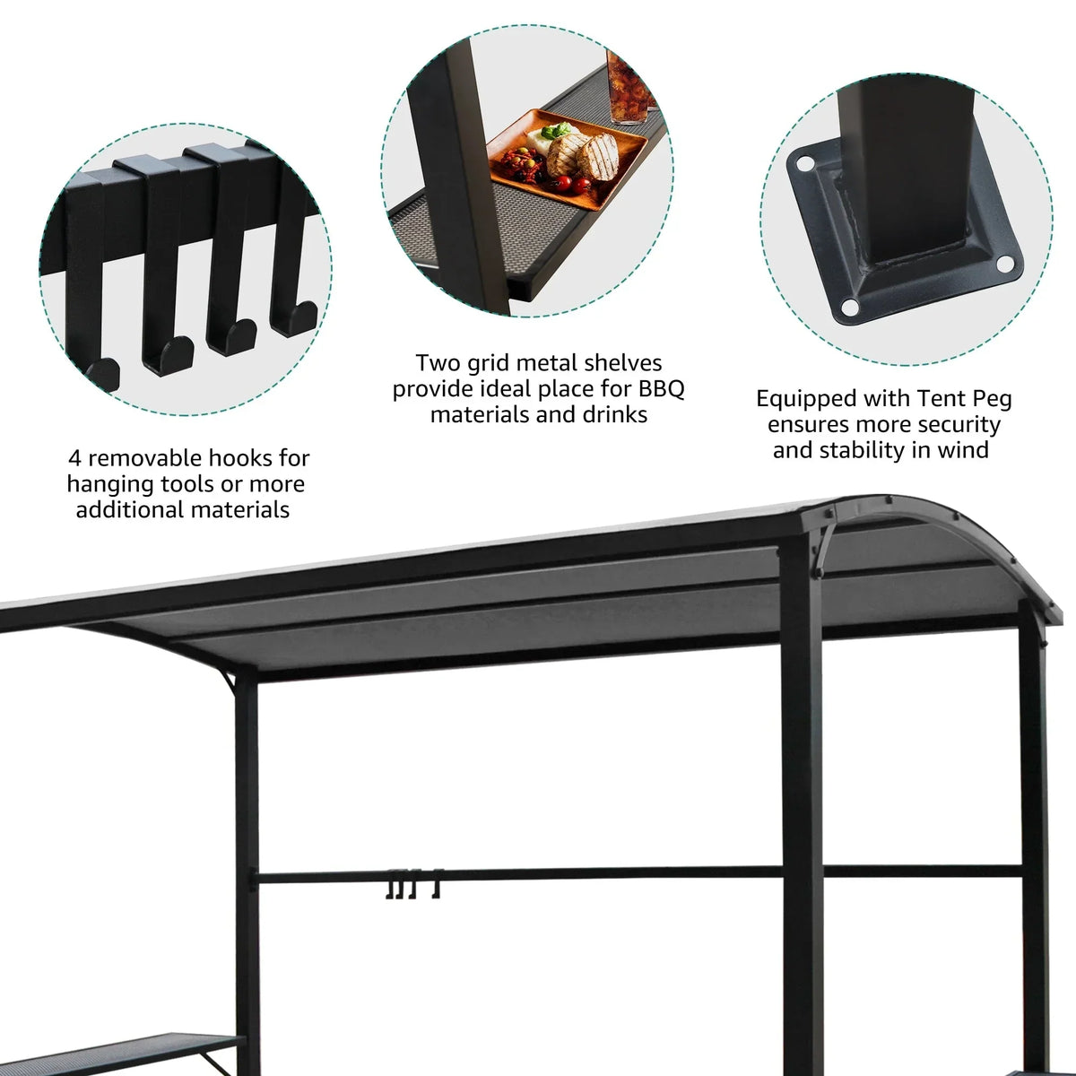 Grillpavillon mit Vordach für den Außenbereich, Stahlrahmen, 5 ft. x 8 ft.