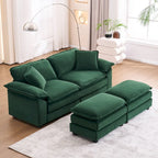 2-Sitzer-Sofa mit 2 Sitzkissen, 2 Kissen und 2 Hockern, bequemes Sofa - tiefes Sofa fürs Wohnzimmer, modulares Sofa