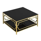 Table basse carrée Merax avec plateau en verre noir ou transparent et étagère d’exposition à deux niveaux