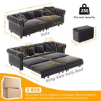 Whisen Schlafsofa aus Samt, 3-in-1, King Size, ausziehbar und umwandelbar, mit beweglichem Ottomanen, gestepptes Design