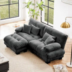 Narożna sofa dwuosobowa w kształcie litery L z tapicerką chenille i poduszkami lędźwiowymi
