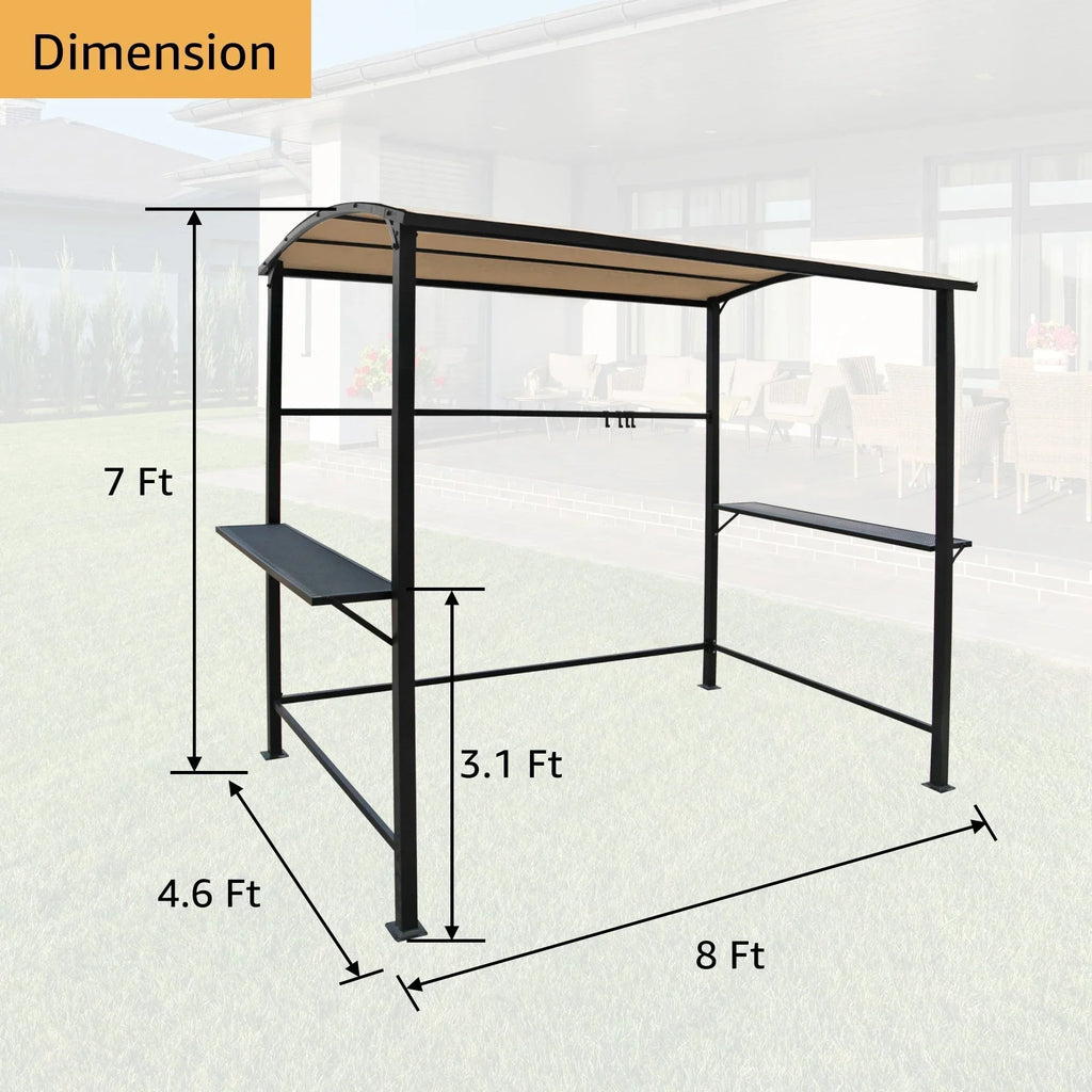 Grillpavillon mit Vordach für den Außenbereich, Stahlrahmen, 5 ft. x 8 ft.