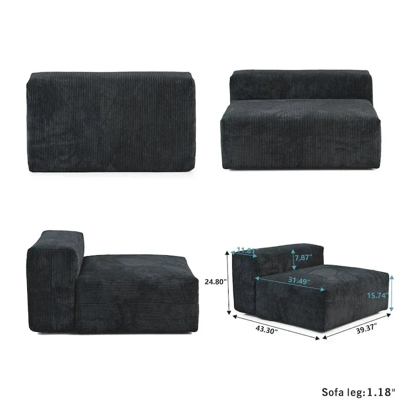Großes modulares U-förmiges Ecksofa aus Cord mit 4 Sitzplätzen, 2 Hockern und 5 Kissen