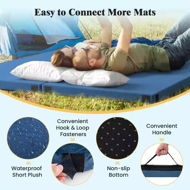 Costway-Campingmatratze aus Memory-Schaumstoff mit rutschfester Unterseite und Tragetasche, für Übernachtungen im Freien, Grau/Blau