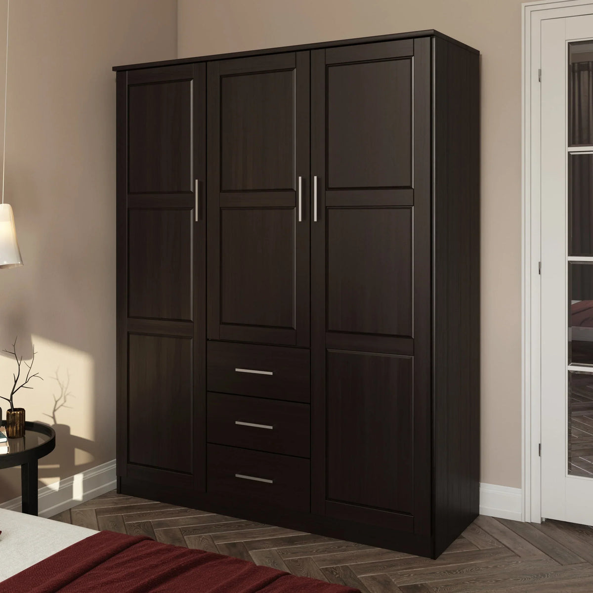 Palace Imports Cosmo Kleiderschrank mit 3 Türen aus 100 % Massivholz und Türen aus Massivholz oder mit Spiegel